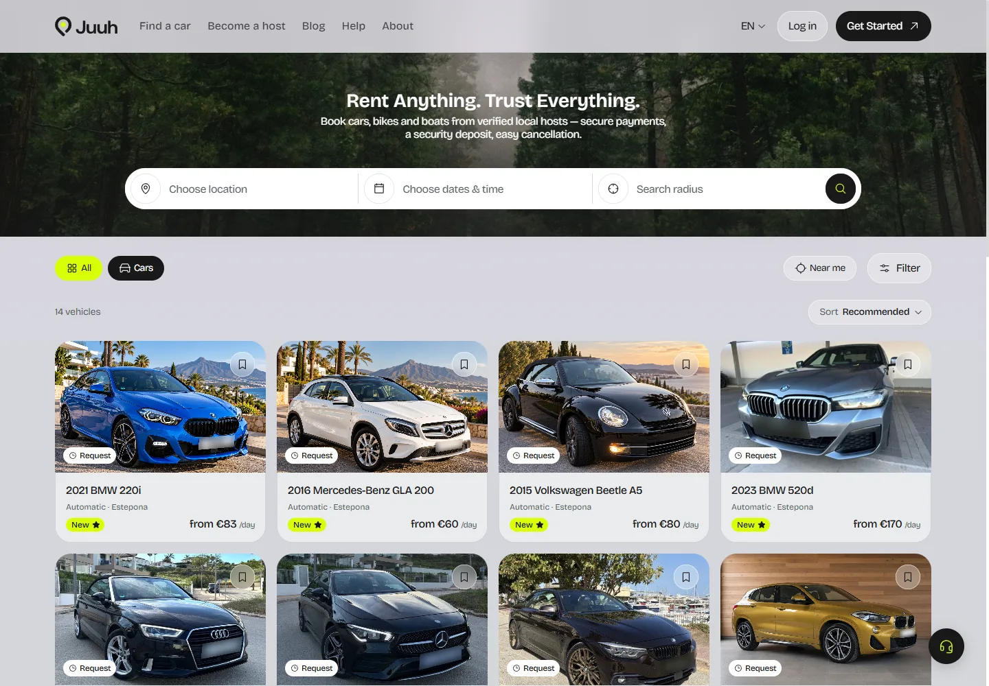 Juuh car rental search and vehicle listings in Estepona, Spain